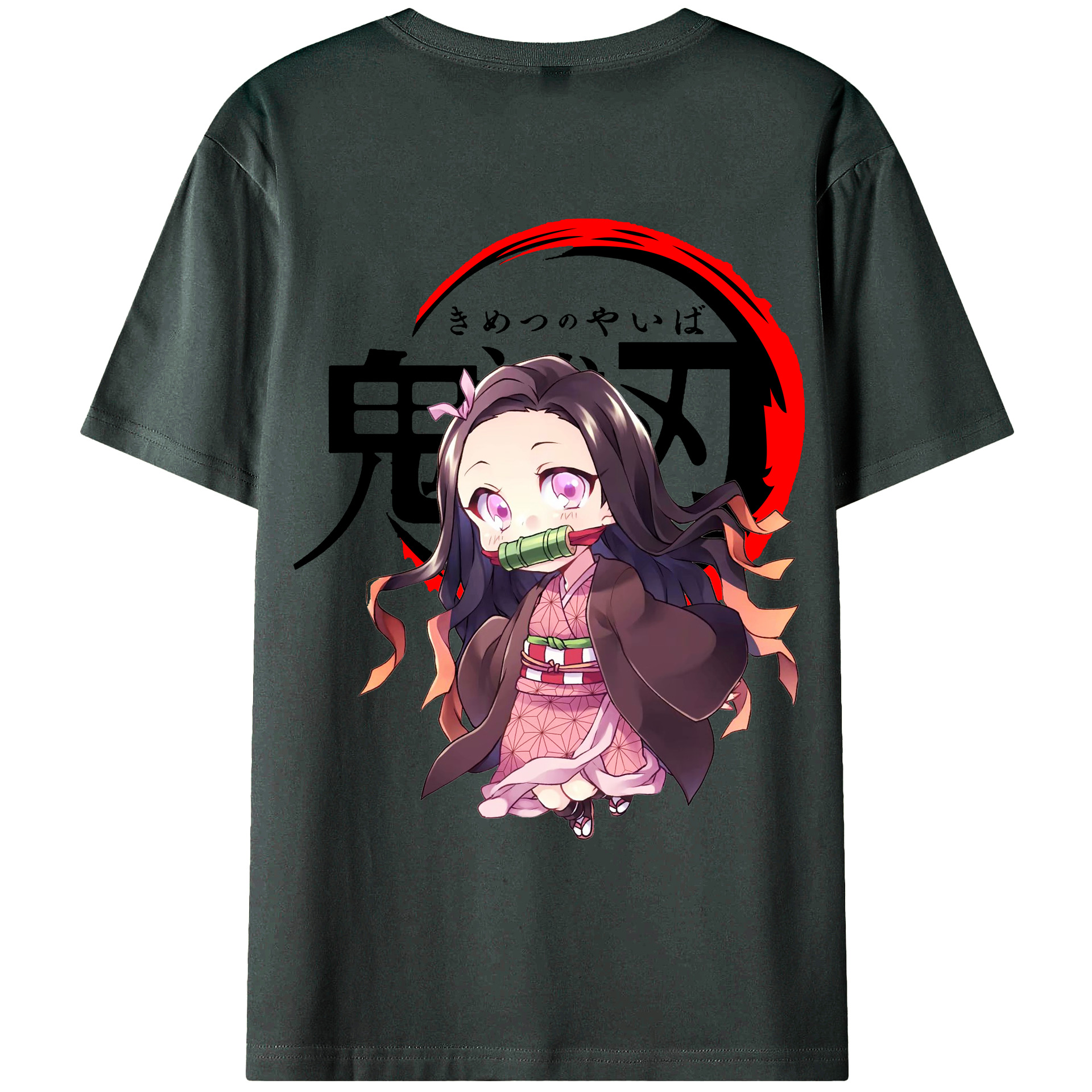 （画像用） 鬼滅の刃（きめつのやいば）竈門 禰󠄀豆子／かまど ねずこ Kamado Nezuko 綿100％ メンズ半袖Tシャツ（バックプリント） 通気性